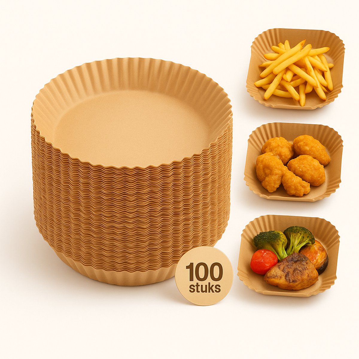 Airfryer Bakpapier 100 Stuks - 19x5 cm - Eco Vriendelijk & Vetdicht - Bruin Wegwerp Bakvormpjes - Hittebestendig Bakpapier voor Airfryer, Oven & Stoompan - Anti-aanbak - BPA-vrij