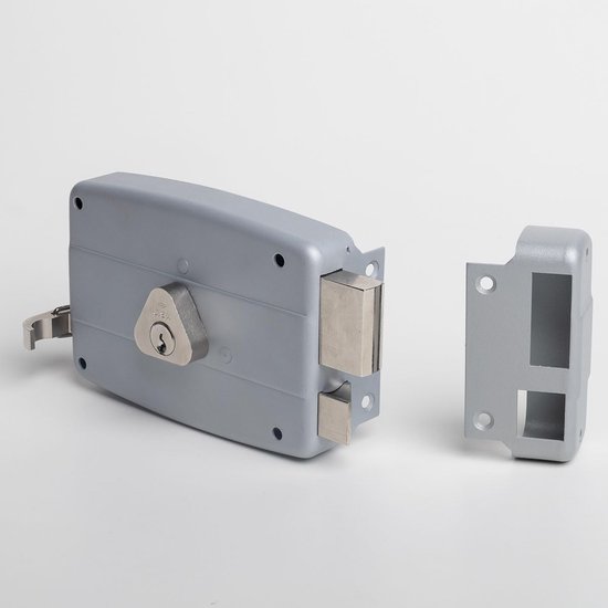 Woningbouw Cilinder Kastslot 55mm, Voorplaat Afgerond Wit Gelakt 20x174 Doorn 50mm Incl Sluitplaat