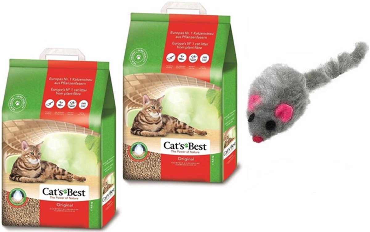 Cat's Best Kattenbakvulling - Bulk voordeel - 2x 20L - Incl - Wol muisje
