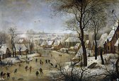 Poster Winterlandschap met schaatsers en vogelknip - Pieter Brueghel de Jonge - Kleur - Large 50x70 - Wanddecoratie - (Vintage/Klassiek/Kunst)