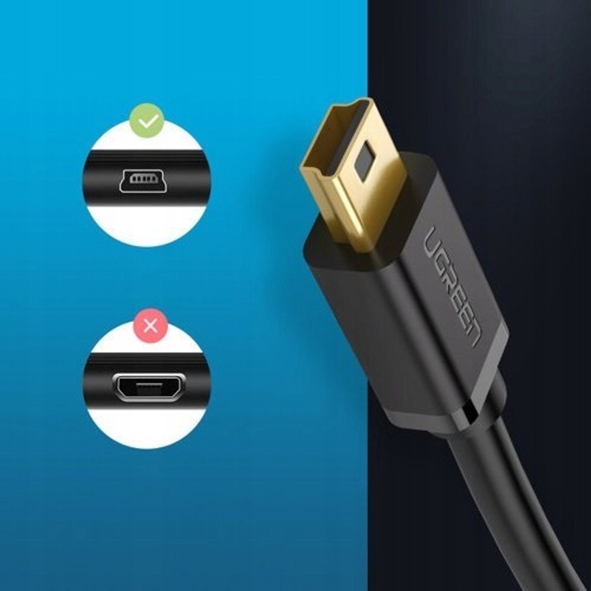 Ugreen Vergulde USB naar Mini USB Kabel 1m voor Navigatie en Camera