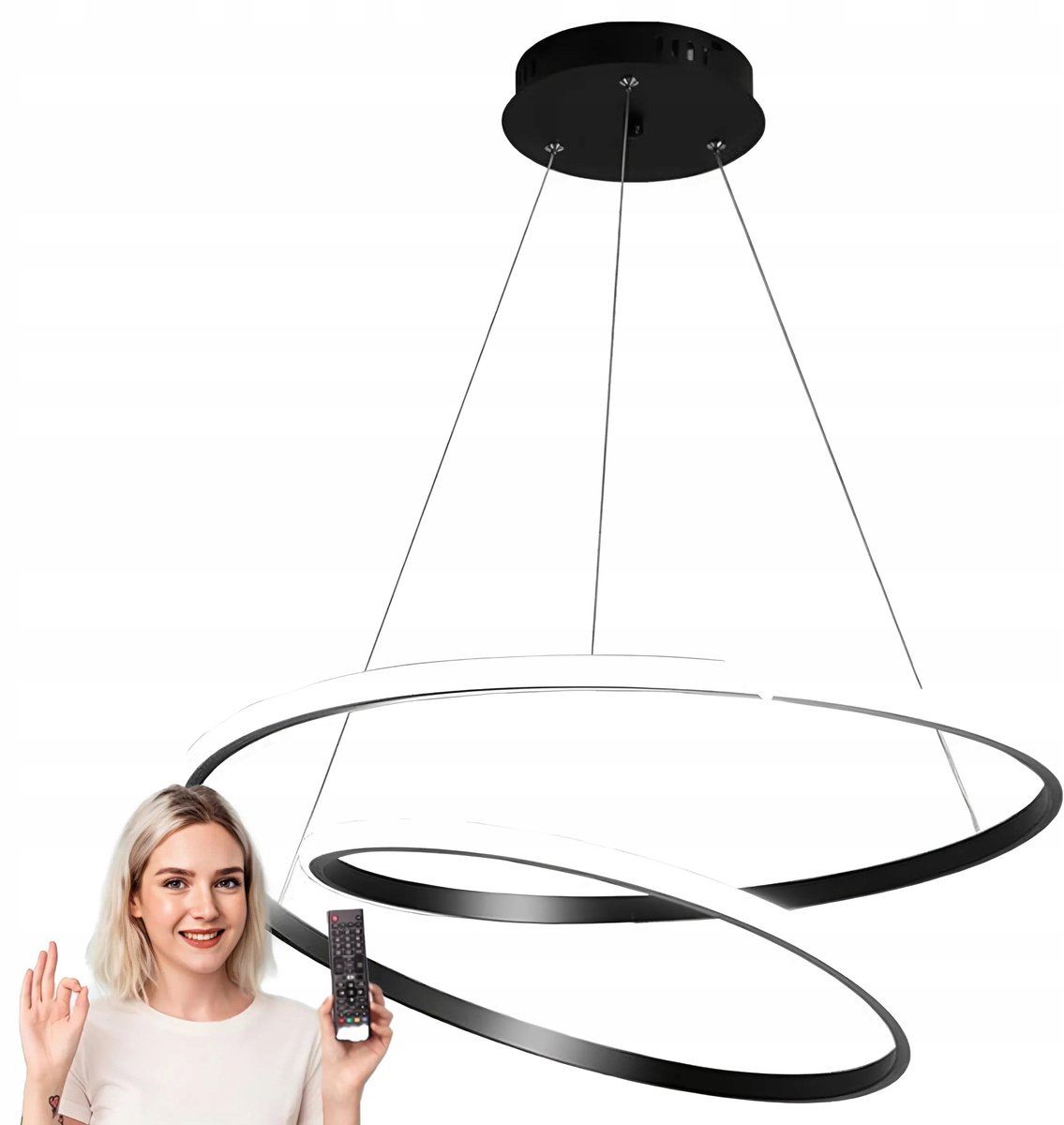 Zwarte LED Plafondlamp 60cm 2 Ringen met Afstandsbediening