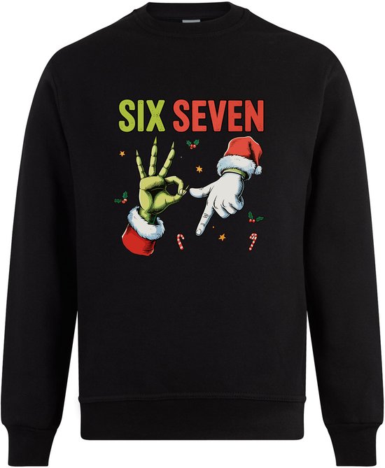 Pull de Noël Six Seven - Pull de Noël moche pour femmes et hommes - Chat - Unisexe - Cadeau de Noël - Humour - Zwart - Taille S
