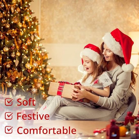 Bonnet de Père Noël en peluche – Bonnet de Père Noël rouge et Witte pour fête de Noël, déguisement et tenue de soirée