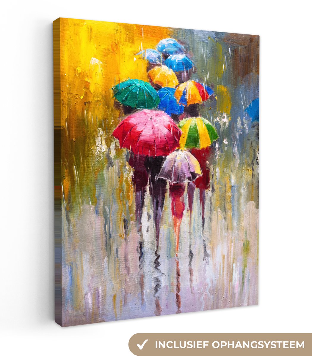 Canvas - Olieverf - Schilderij - Paraplu - Abstract - 30x40 cm - Woondecoratie - Interieur