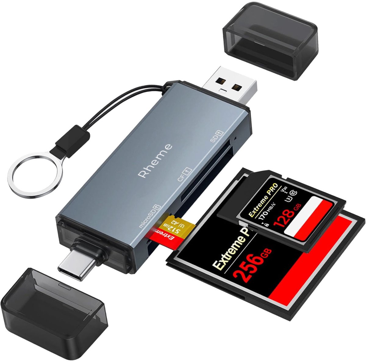SD Kaartlezer - Card Reader - USB Hub - Micro SD & SD Kaarten - High Speed Writer - USB-A & USB-C - Aluminium Behuizing - Rheme