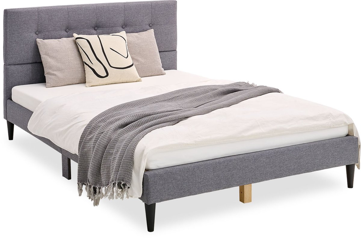 Homestyle4u Tweepersoonsbed - 140 x 200 cm - Gestoffeerd bed - Grijs
