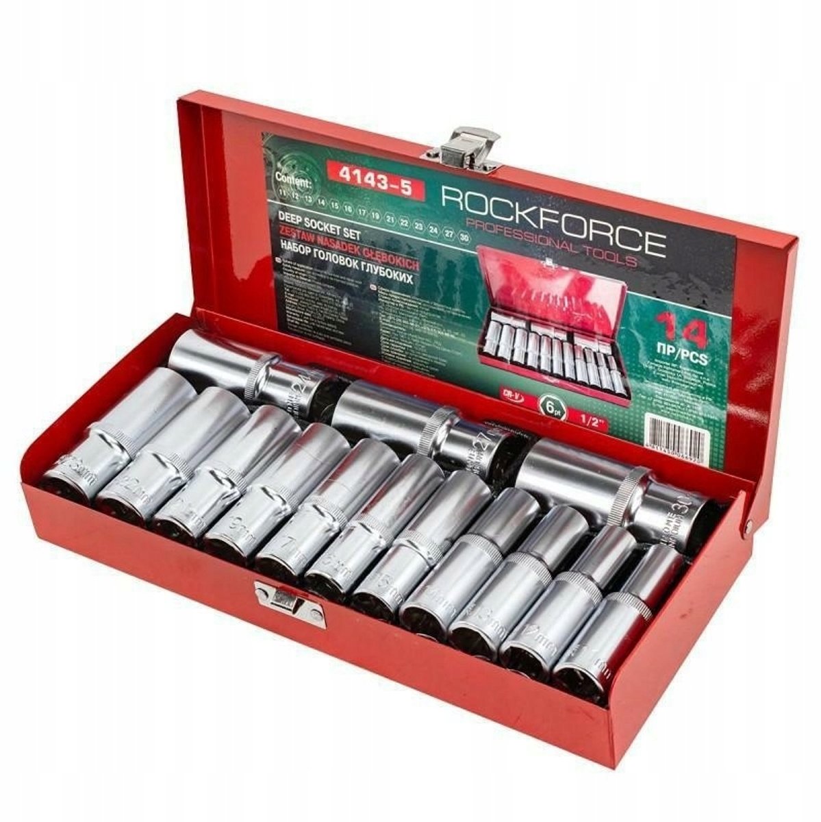 ROCKFORCE Lange 6-kant Dop 14 Stuks 1/2" 11-30mm
