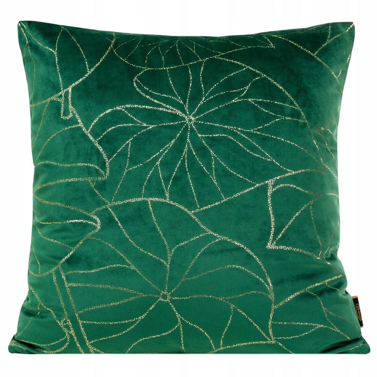 Fluwelen Kussenhoes 45x45cm - Flesgroen met Gouden Bloemenprint