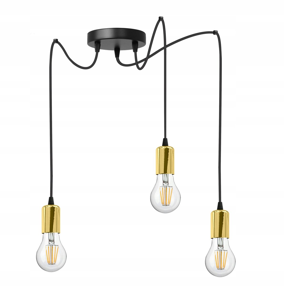 Hanglamp Spider Zwart/Goud E27 3x60W - Verstelbare kabels