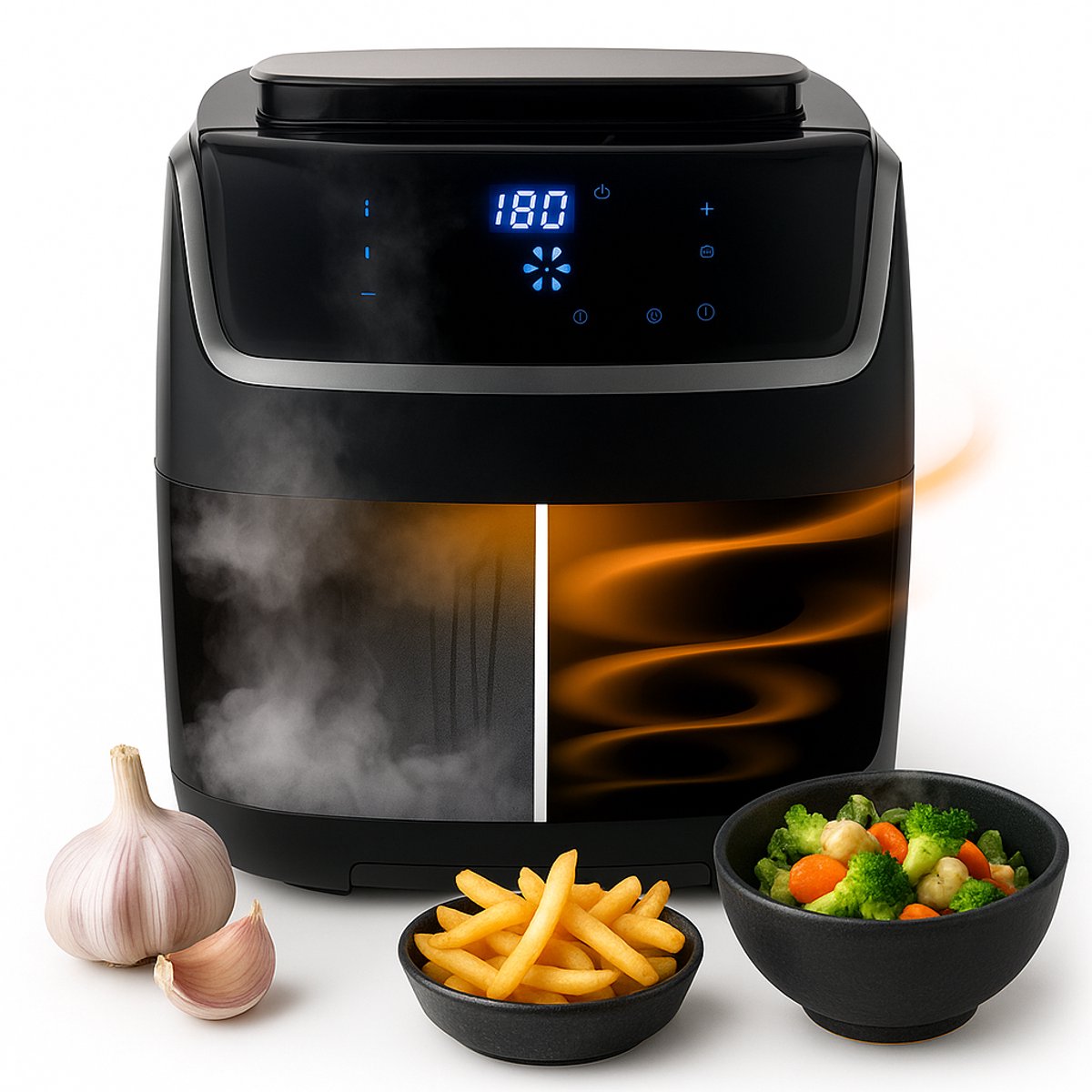 Princess Heteluchtfriteuse 182080 - 2-in-1 Stoomoven & Airfryer – 8 voorgeprogrammeerde programma's - Groot 6.5 liter - 1700W - Zwart