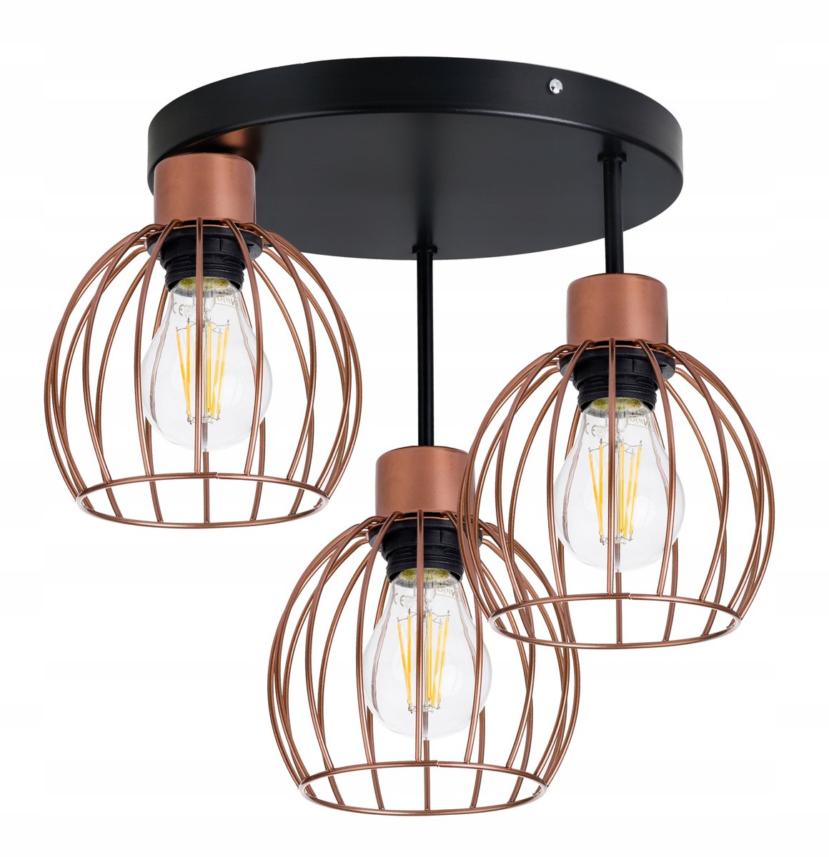 Loft Draad Plafondlamp Bol E27 Koper 3-lichts