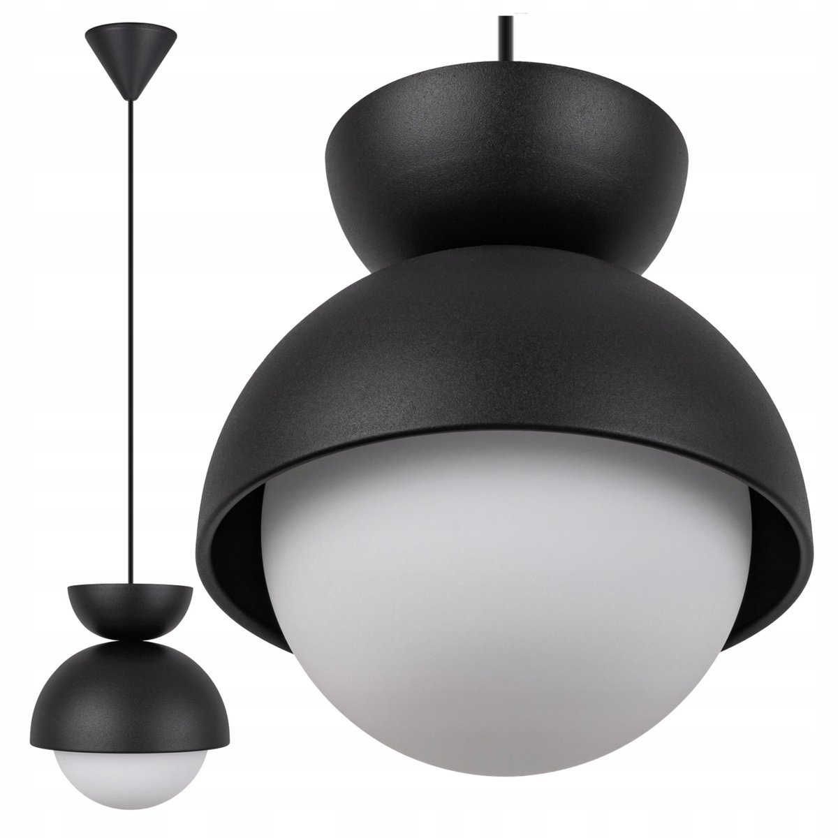 Zwarte hanglamp met witte kap, G9, modern loft design