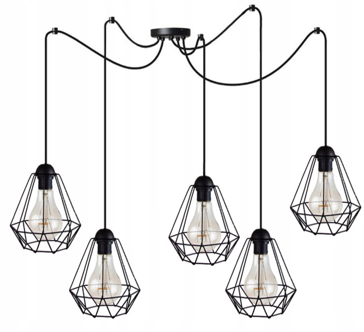 Hanglamp Zwart E27 5x60W 210cm - Industriële Stijl