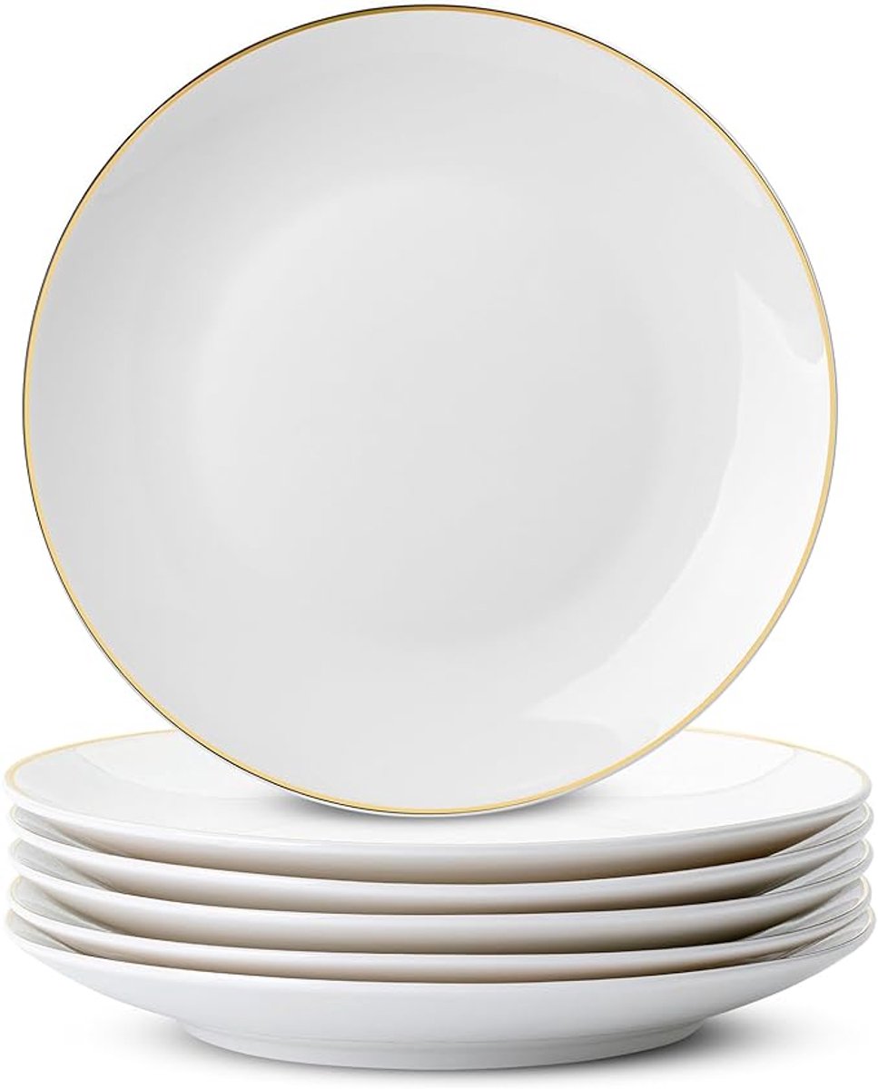 Bavary Collection - Porseleinen Dessertborden met Gouden Rand – Set van 4