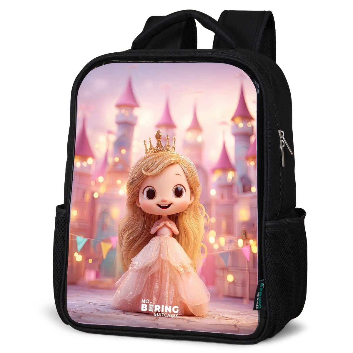 NoBoringSuitcases.com® - Rugzak zwart meisjes - Schooltas meisje - NoBoringSuitcases.com® - Rugzak zwart - Schooltas jongen & meisje - Prinses - Roze - Kasteel - Rugtas voor school - Boekentas kind - Schoolrugzak - Kinderrugzak