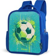 NoBoringSuitcases.com® - Rugzak blauw - Schooltas jongens - Voetbal - Verfspatten - Groen - Blauw - Kinder rugtas jongen - Boekentas kind - Kinderrugzak voor school - Schoolrugzak