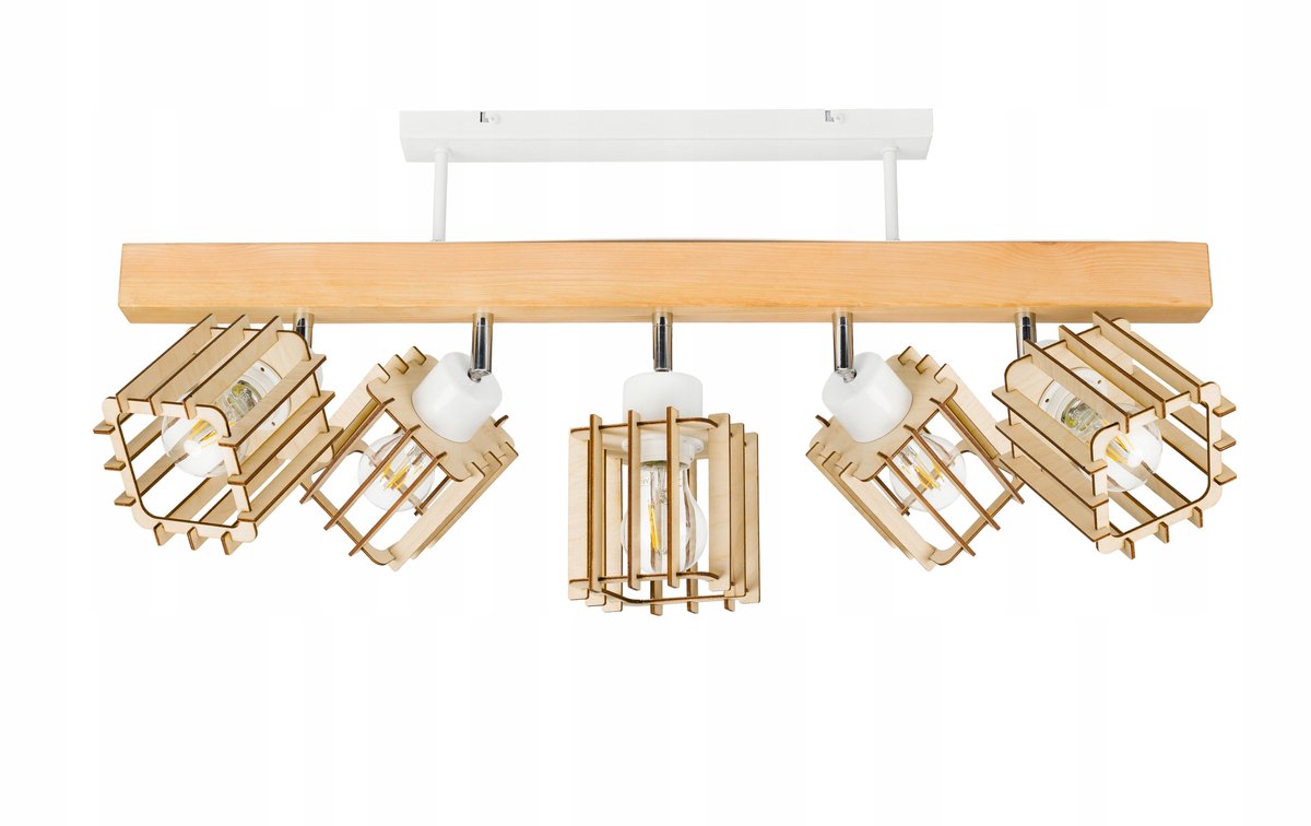Houten Plafondlamp Balk 5x E27 Fitting - Stijlvol Loft Design