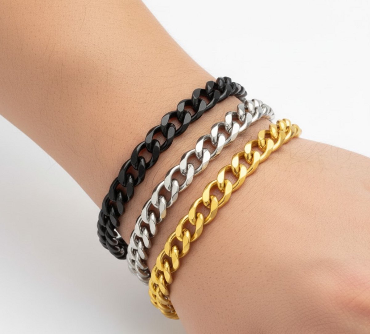 Armbanden set van 3, Goudkleurig, Zilverkleurig, Zwart - Van Staal - Voor Heren