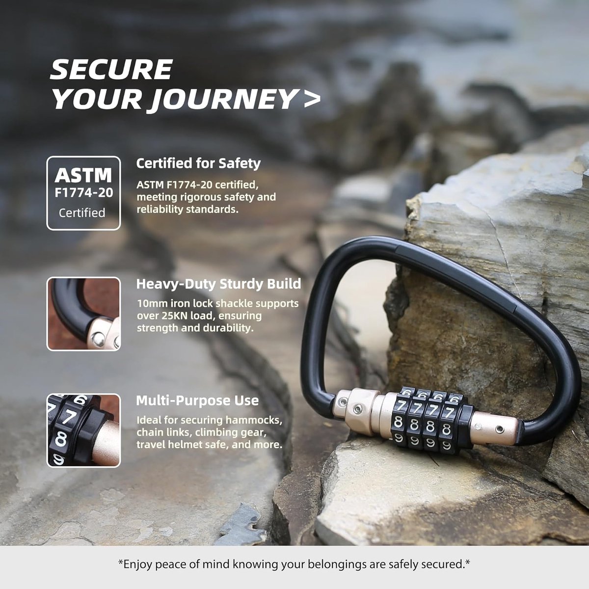 Robuuste Karabijnhaak met Slot 10 cm voor Elektrische Steps - afbeelding 2