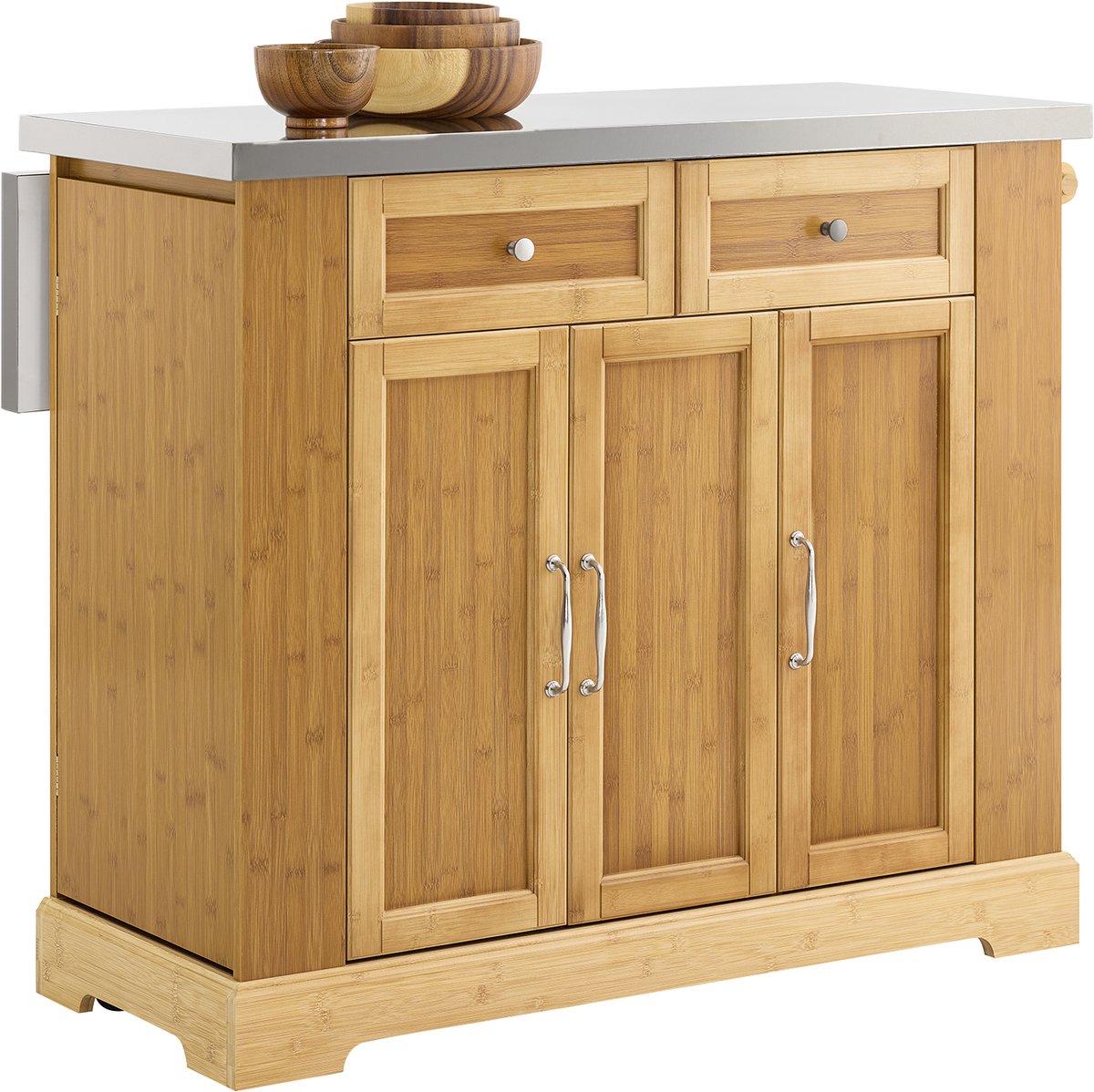 SoBuy Keukenkast op Wielen, Centrale Eiland met Uittrekbaar Werkblad, Mobiele Keukenwagen voor Keuken of Eetkamer, Keukenkast met Opbergruimte Natuur 107x(46–71) x92,5 cm FKW130-N