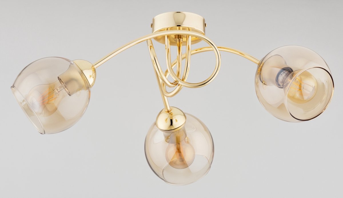 Gouden Plafondlamp SEYLA met 3 Amberglazen Bollen, E27