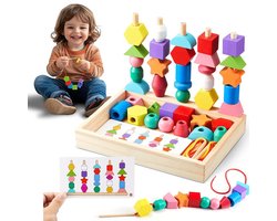 Houten geometrische blokkenset - Kleuren sorteerspel voor kinderen - Vormherkenning speelgoed voor peuters - Houten stapelspel - Educatief speelgoed voor 3-5 jaar - Inclusief 25 blokken