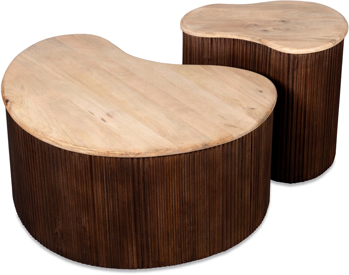 Lewis & Loft Salontafel Lena - Organisch vorm - Bruin - Klein en groot - Set van 2