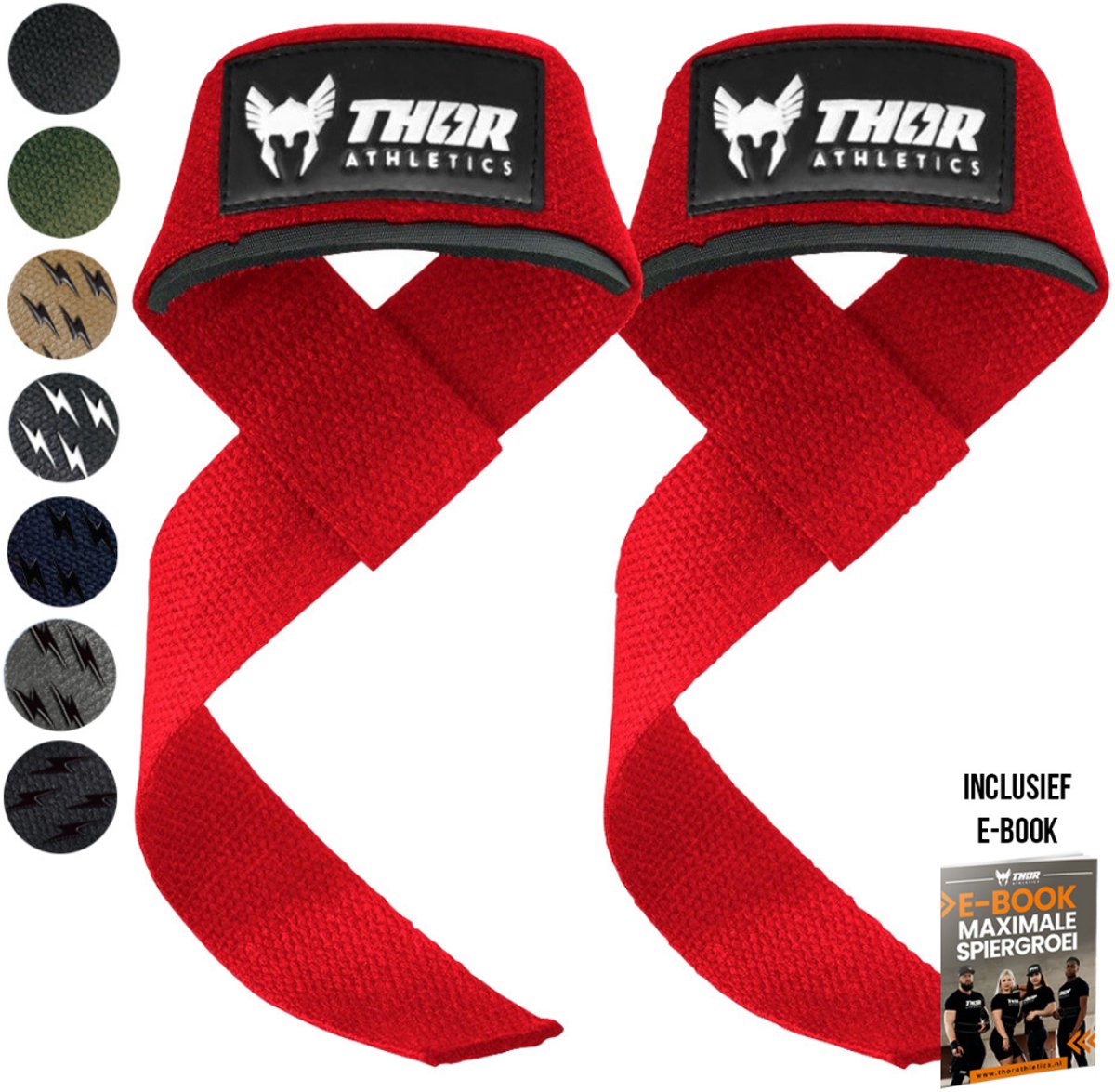 Thor Athletics Lifting Straps - Krachttraining Accessoires - Powerlifting Straps - Deadlift Straps - Rood - Inclusief E-Book - One Size