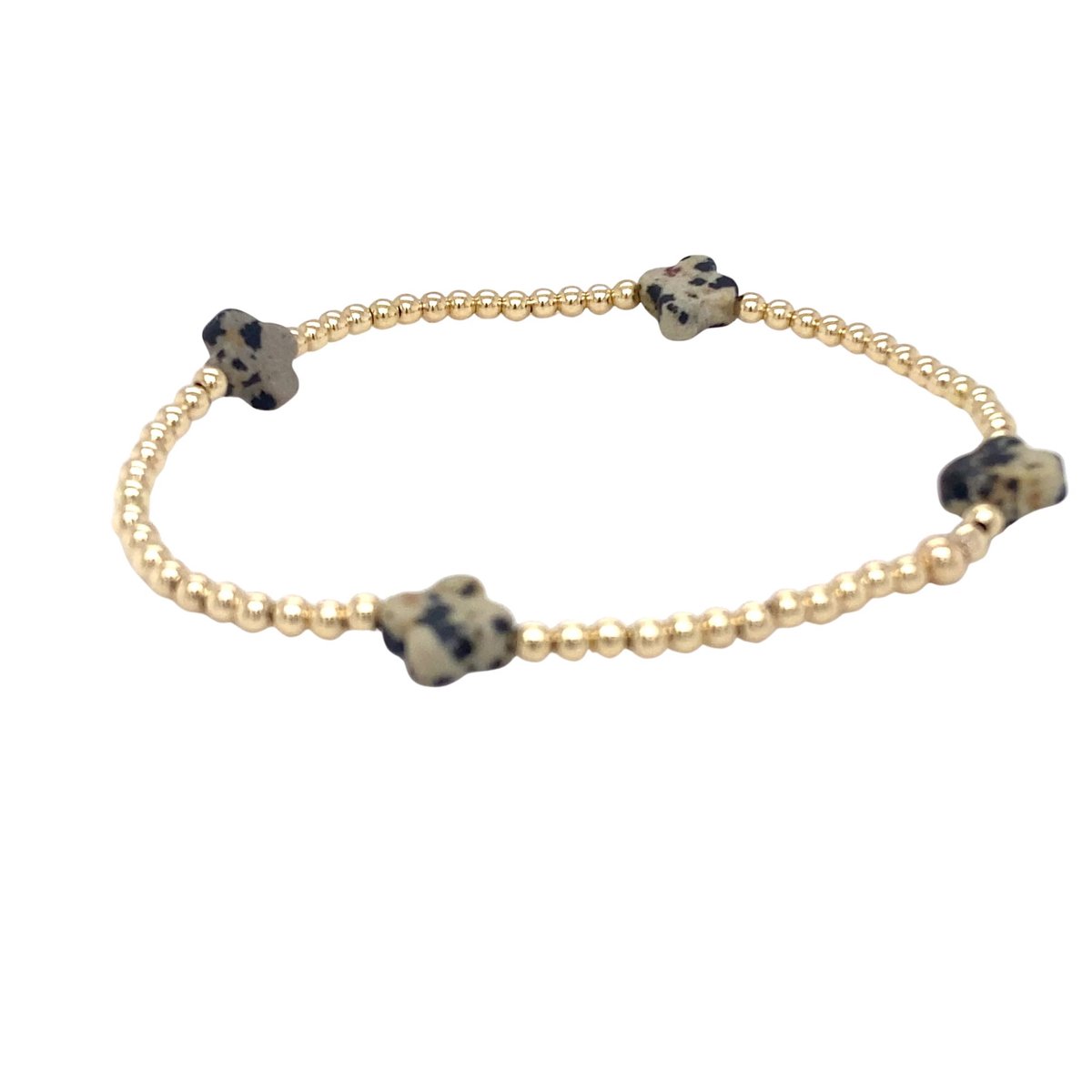 Pat's Jewels Armband - Dames Armband - Elastiek Armband - Gouden bolletjes armband - Edelstenen - Goud - Klavertje vier
