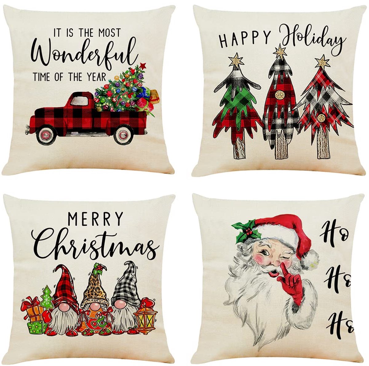 Unyqoos Set van vier feestelijke kussenslopen voor een sfeervolle kerstdecoratie Kerstmis