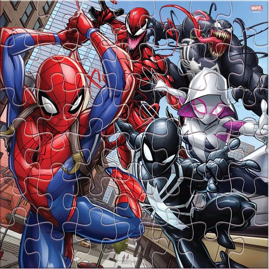 Puzzle coloré avec Spider-Man, Spider-Gwen, Venom, Carnage et d'autres héros.