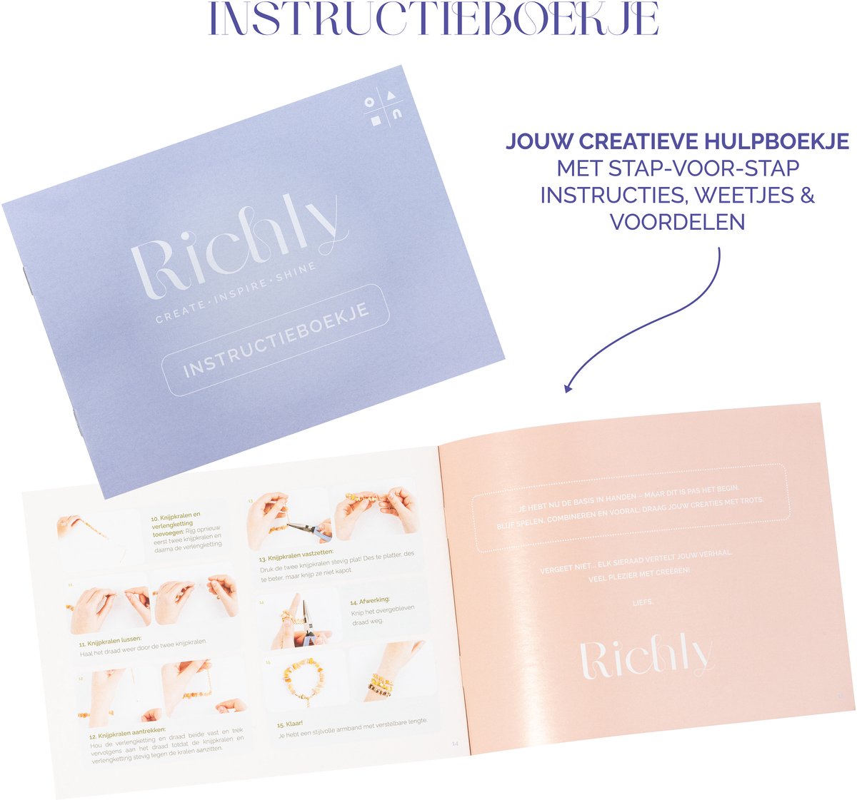 Richly® Kralen set Happy - Armbandjes maken meisjes - gratis E-BOOK - Complete set - Gouden RVS-accessoires - Sieraden Maken meisjes - Luxe verpakking - Knutselen Meisjes - Met 17 soorten polymeerkralen - Kralenketting - Bedels - Knutselen meisjes — afbeelding 8