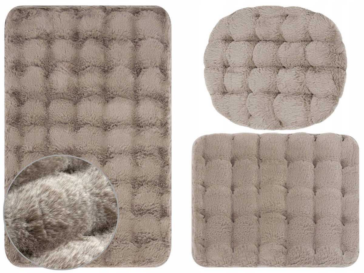 Luxe Beige Taupe 3-delige Antislip Badkamerset Aruba 3D