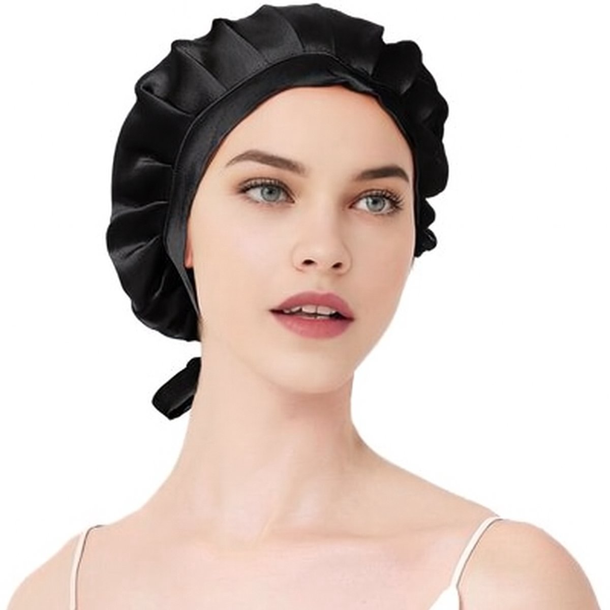 Silky Nights® Zijden Slaapmuts – 100% Moerbei Zijde Bonnet – 19 Momme – L/XL - Verstelbare Silk Bonnet – Zachte & Stralende Haarverzorging – Haarnetjes - Zwart Kleur – Unisex