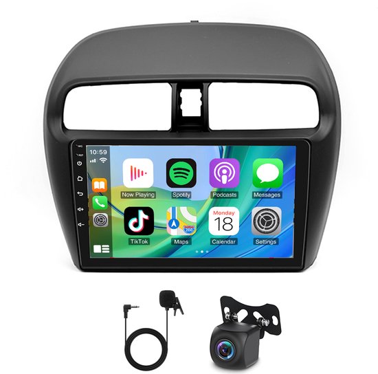 9 Inch Car Stereo Radio Android 15 GPS Navi Head Unit Fit for Carplay Android Auto WiFi Bluetooth FM/RDS DAB+ Car Player SWC Mirror Link 4GB+64GB Compatible forM-itsubishi Mirage 2012-2019