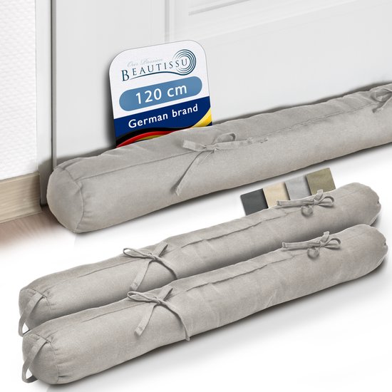 Beautissu Viento – Set van 2 Tochtstopper 10x120 cm – Tochtrol Grijs – Tochtstrips voor Deuren