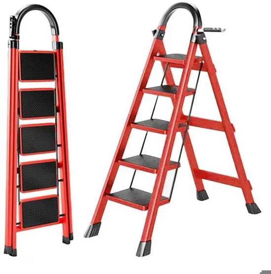 Trap Loop Ladder Seven Comfort Huishoudtrap 5 treden - Keukentrap - Opvouwbaar - Trap ...