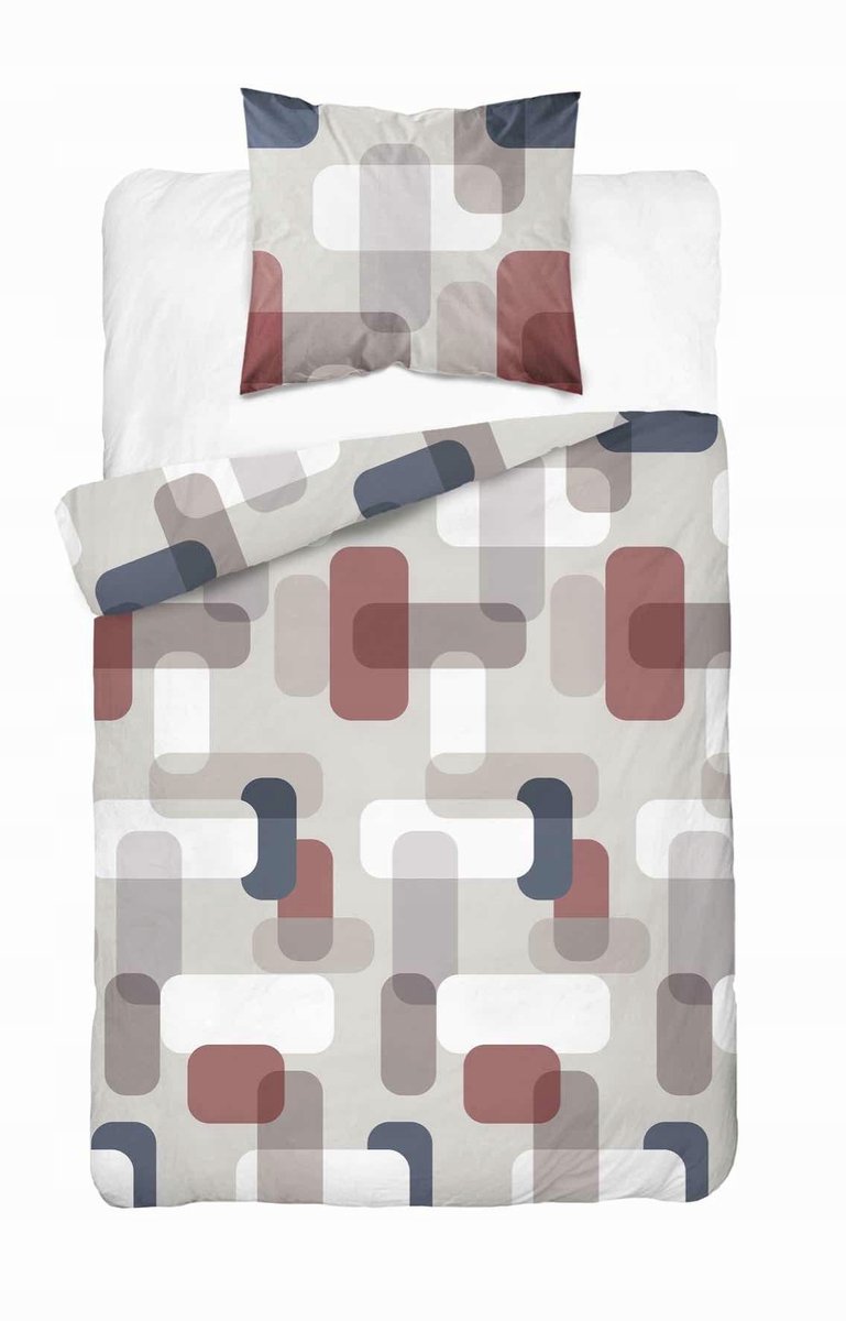 Satijnen Dekbedovertrek 140x200 Grijs-Beige Geometrisch Borduurpatroon