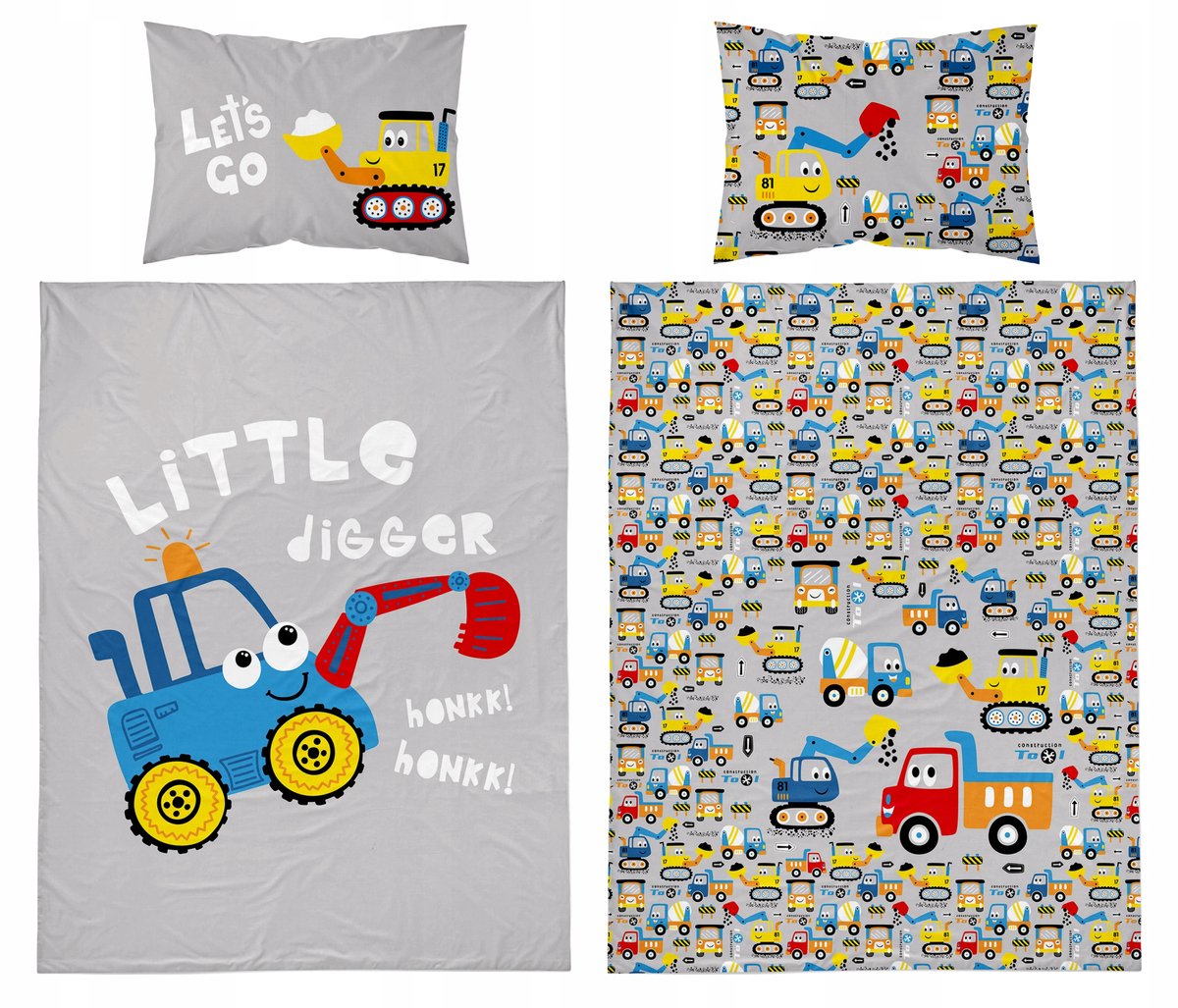 Kinderledikant Dekbedovertrek Set 100x135cm - Bouwmachines Thema