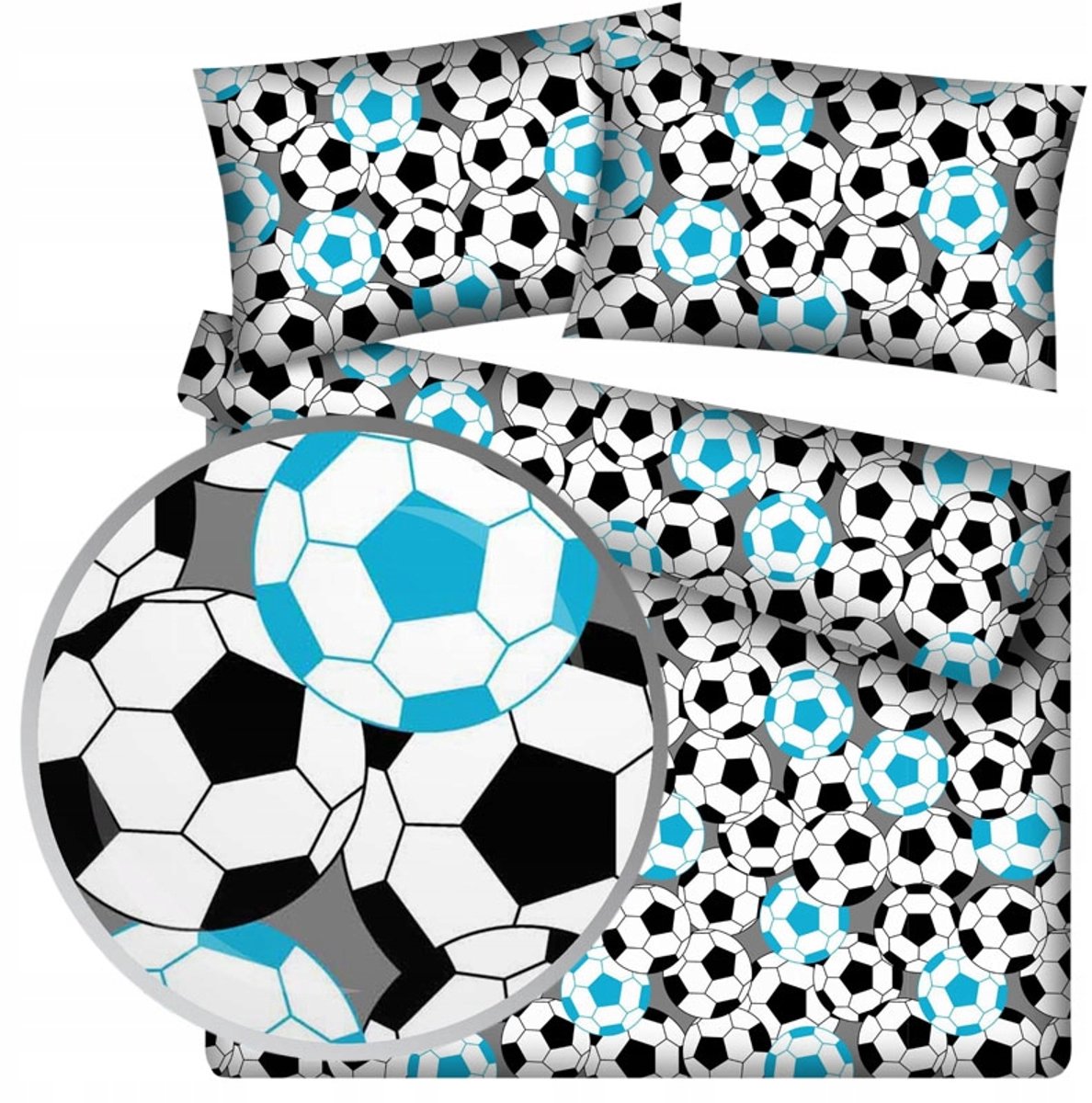 Voetbal Beddengoed Set Blauwe Ballen 160x200 cm - 100% Katoen