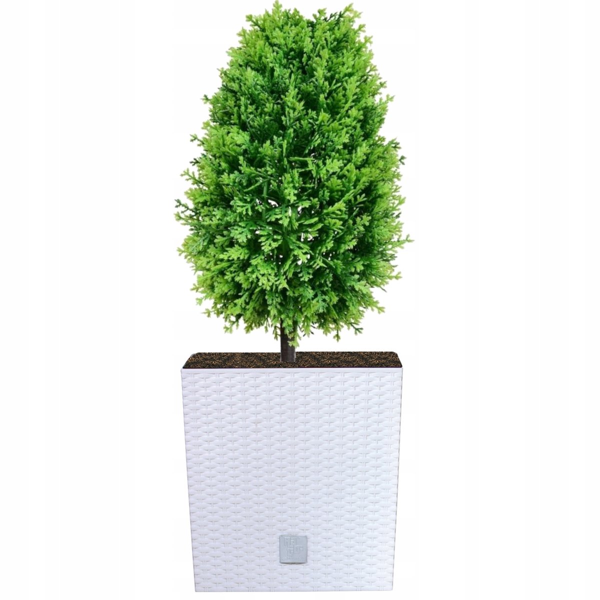 Witte Rattan Look Vierkante Pot met Inzetstuk 22,3x22,3x22,8 cm
