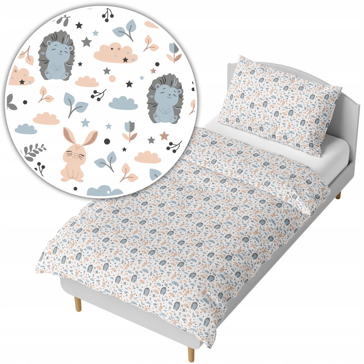 Kinderbeddengoed 140x200cm - Schattige Egel & Konijn Print