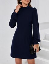 KOJOOIN Jurk dames potloodjurk elegante zakelijke jurk lange mouwen effen knielang A-lijn hoge taille wikkeljurk (herbruikbare verpakking), navyblauw, L KOJOOIN Jurk dames potloodjurk elegante zakelijke jurk lange mouwen effen knielang A-lijn hoge taille wikkeljurk (herbruikbare verpakking), navyblauw, L