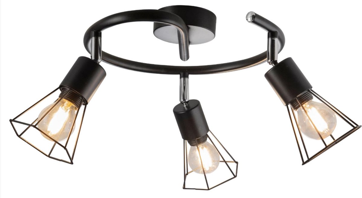 Globo Plafondlamp zwenkbare spot 3 vlammen plafondlamp woonkamer, kooi design zwart, 3x E14, DxH 25x10 cm