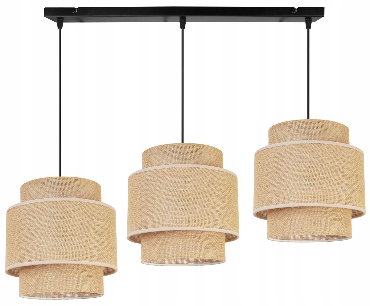 Boho Hanglamp Jute 3-lichts Zwart/Beige - Stijlvolle Woonkamer Verlichting
