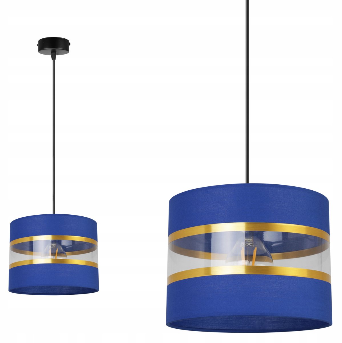 Elegante Hanglamp Zwart/Goud met Blauwe Kap - Stijlvol en Modern