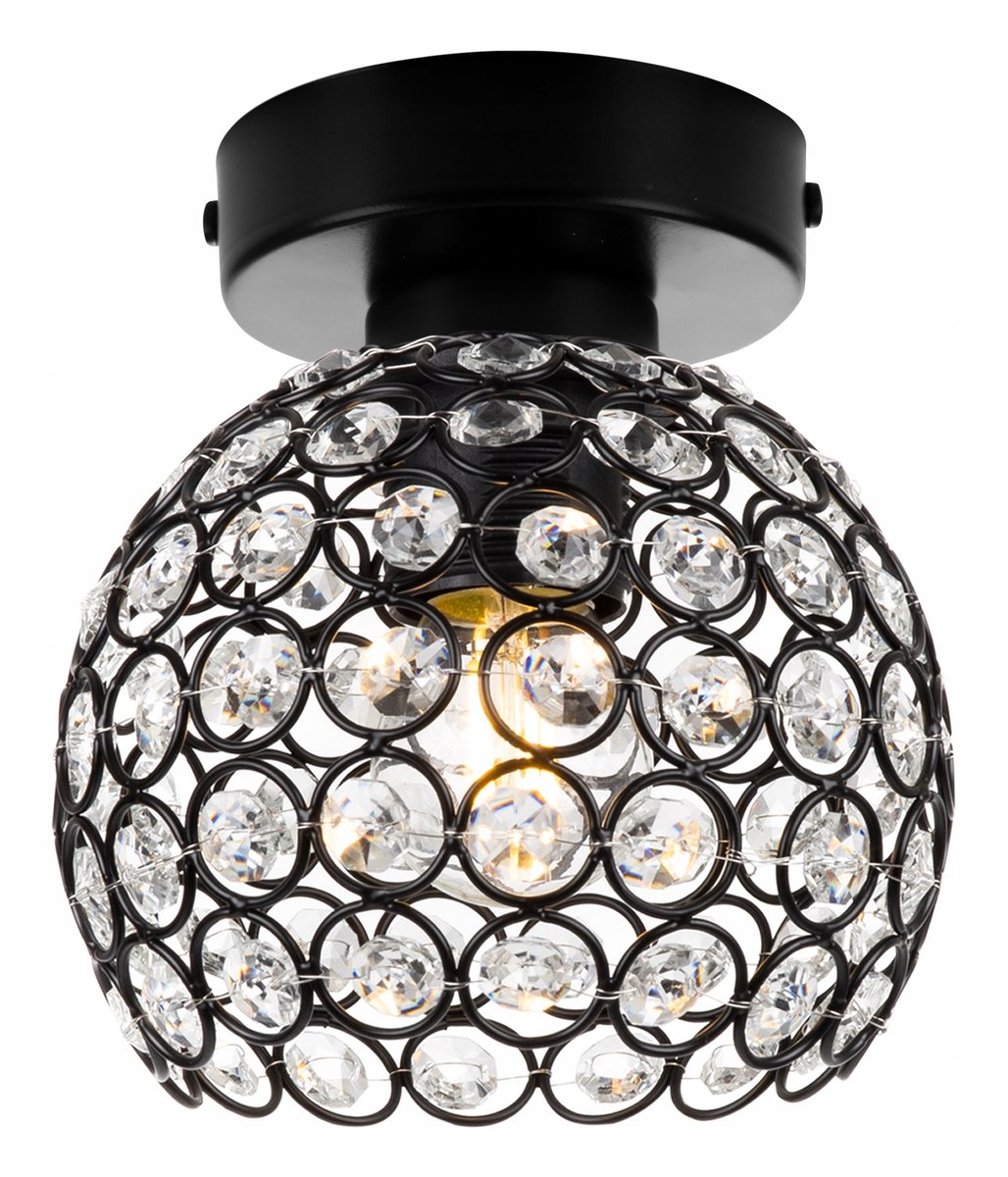 Glamour Plafondlamp Zwart Kristal E27 17cm