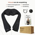 Verpakking van het BrellaVio massagekussen: massagekussen, massagebal, oplaadkabel en handleiding.