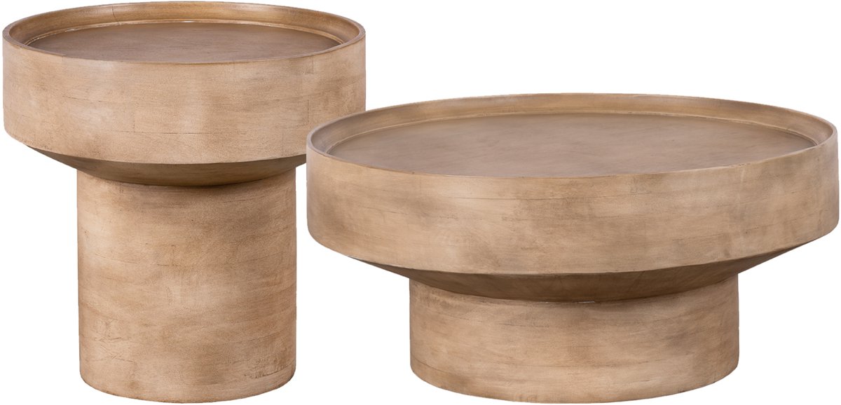 Lewis & Loft Salontafel Luus - Mangohout - Rond - Bruin - Klein en groot - Set van 2